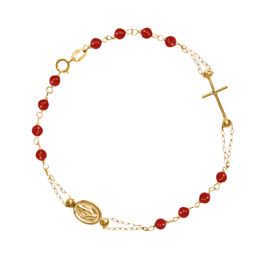 MIRACULOUS E CROCE - CORAL BRACCIALETTO ROSARIO - ORO