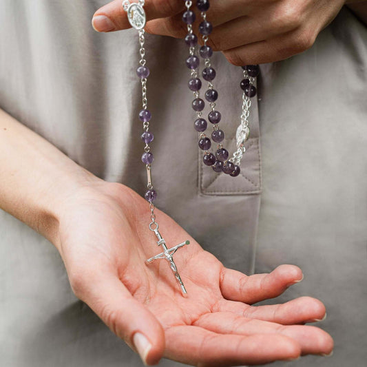 AMETHYST BEADS ROSARIO - ARGENTO