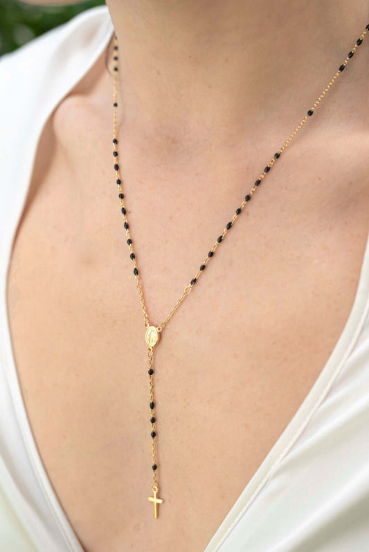 COLLANA ROSARIO - VERMEIL ARGENTO - NERO ENAMEL