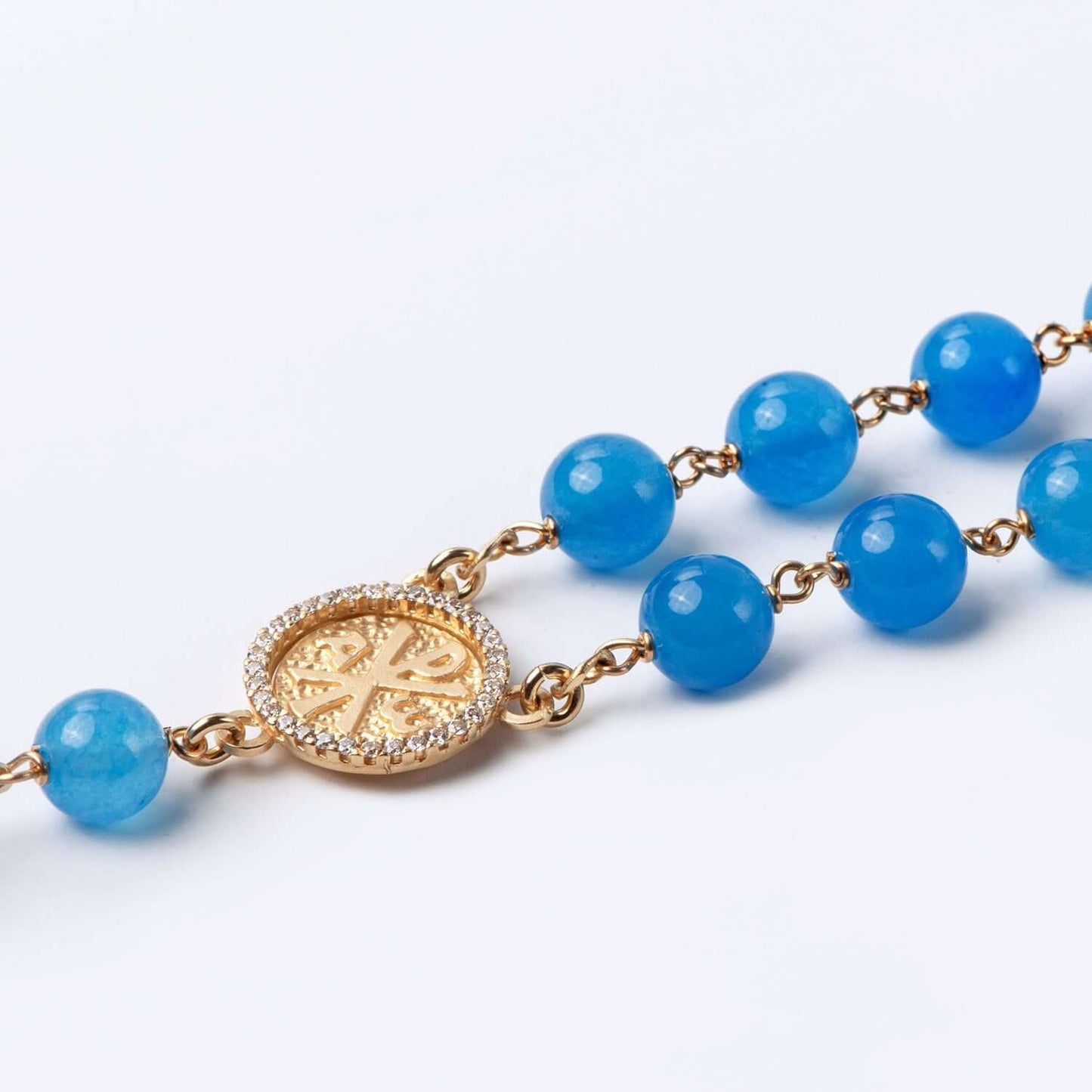 BLUE AGATE BEADS ROSARIO - VERMEIL ARGENTO