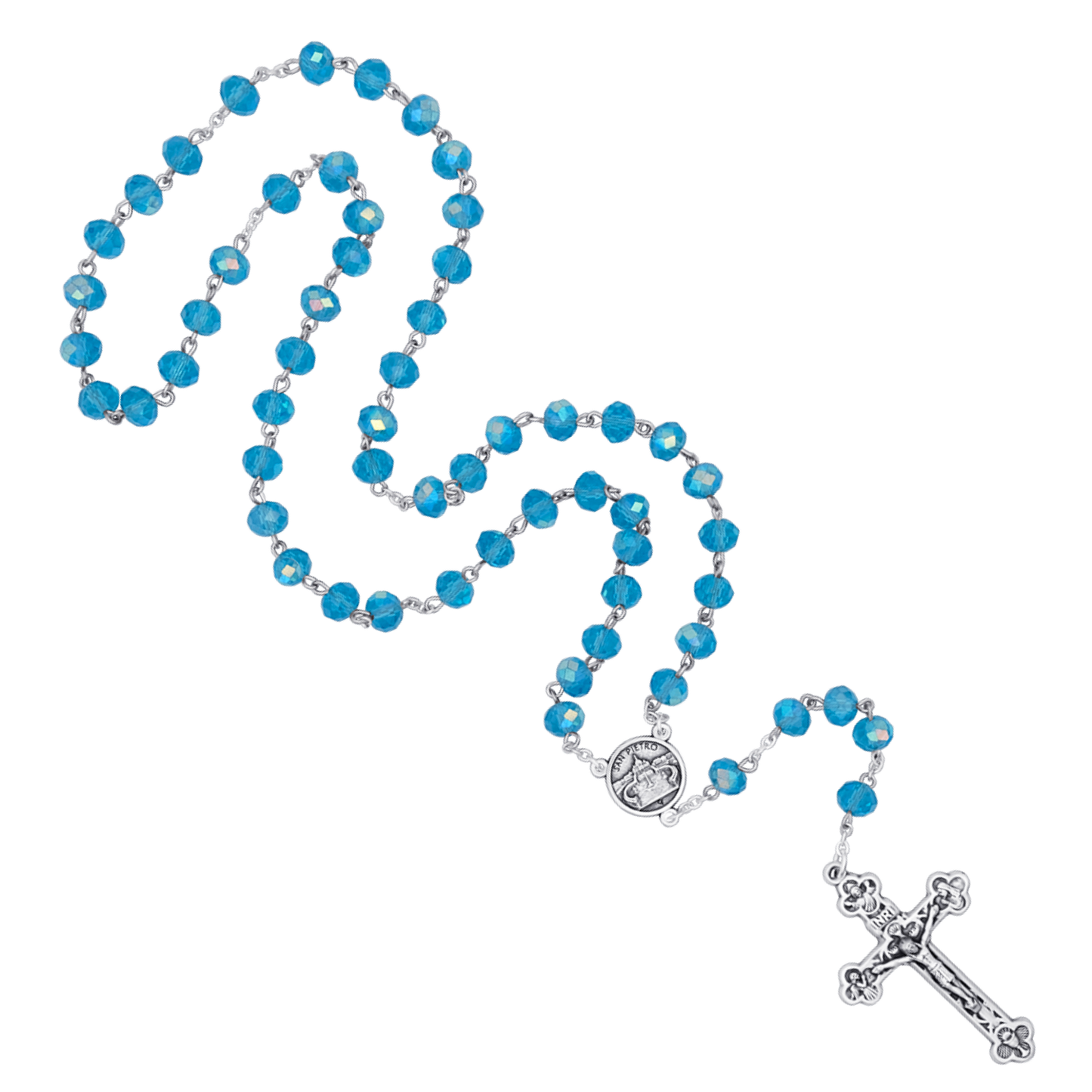 LIGHT BLUE CRYSTAL ROSARIO - METAL