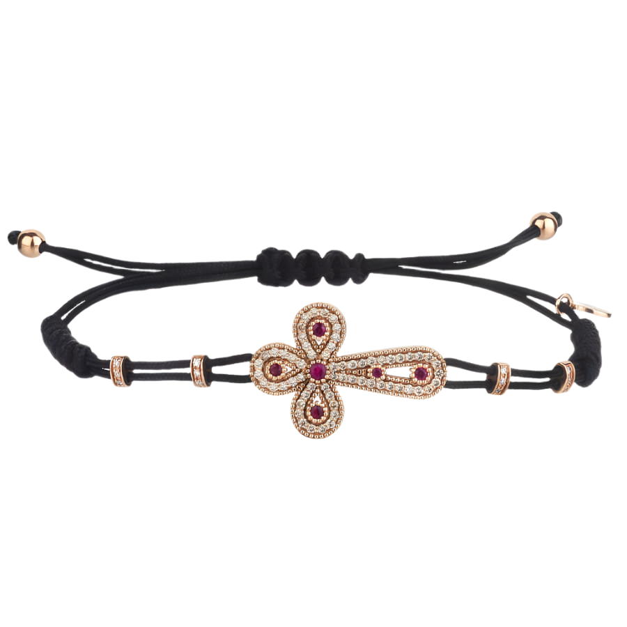 BRACCIALETTO CROCE CON RUBIES - ORO E DIAMONDS