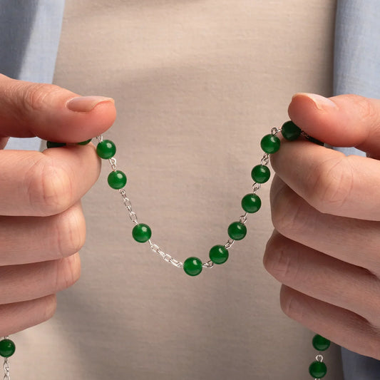 GREEN AGATE ROSARIO - ARGENTO