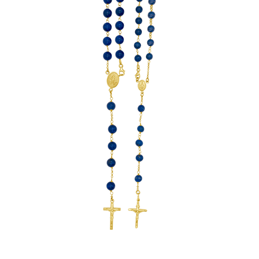 LAPIS LAZULI BEADS - ROSARIO - ORO