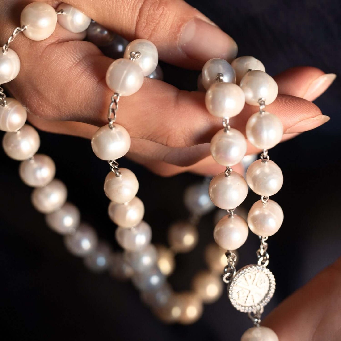 LARGE PERLA BEADS ROSARIO - ARGENTO