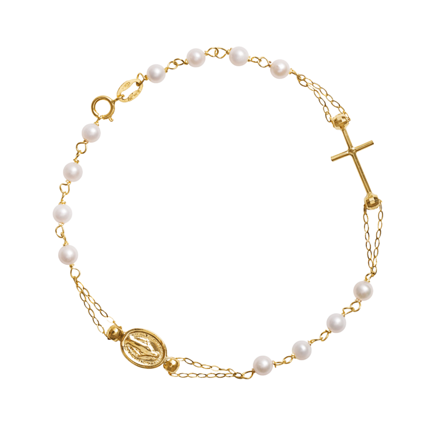 MIRACULOUS E CROCE - PERLE BRACCIALETTO ROSARIO - ORO
