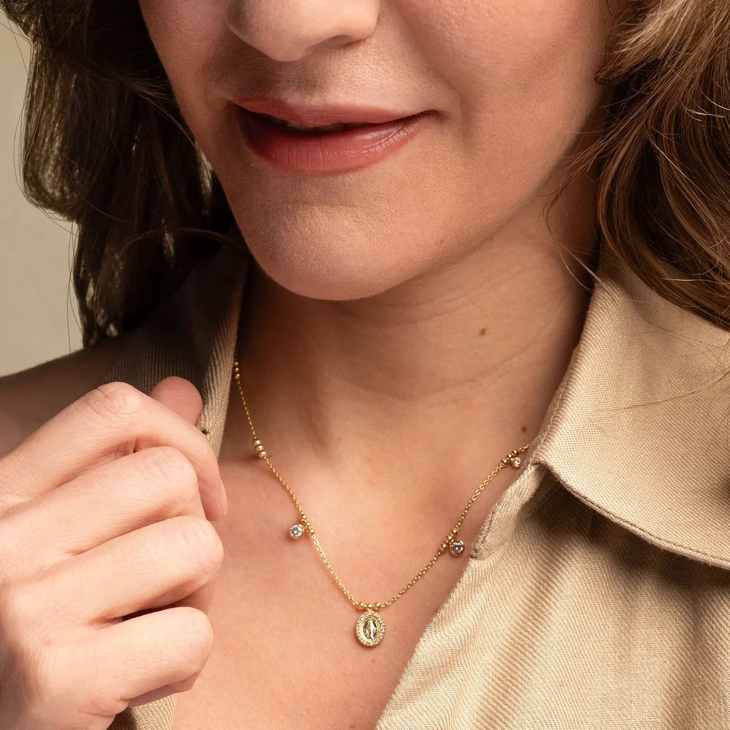 MIRACULOUS MEDAGLIA COLLANA - GOLDEN ARGENTO E ZIRCONIA