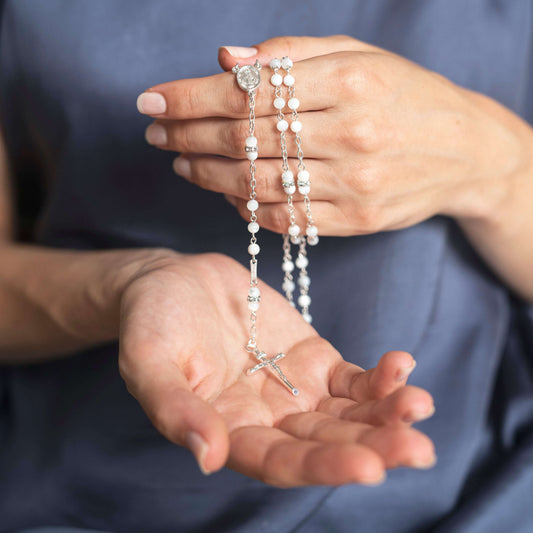 MOTHER OF PERLA E SWAROVSKI ROSARIO - ARGENTO