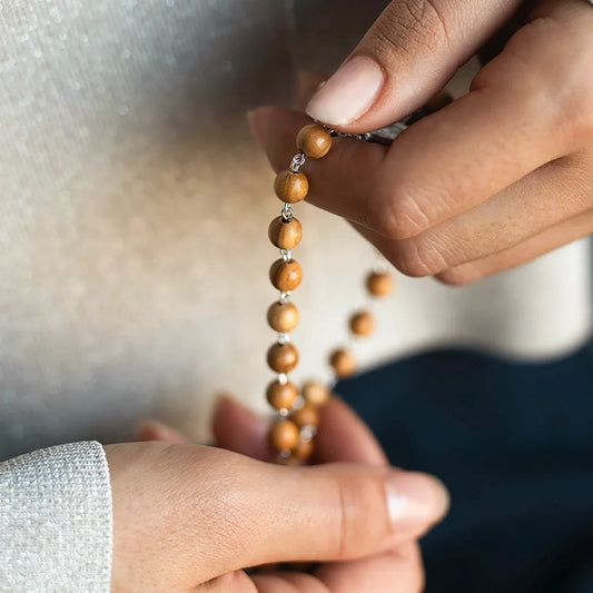 OLIVE LEGNO BEADS ROSARIO - ARGENTO