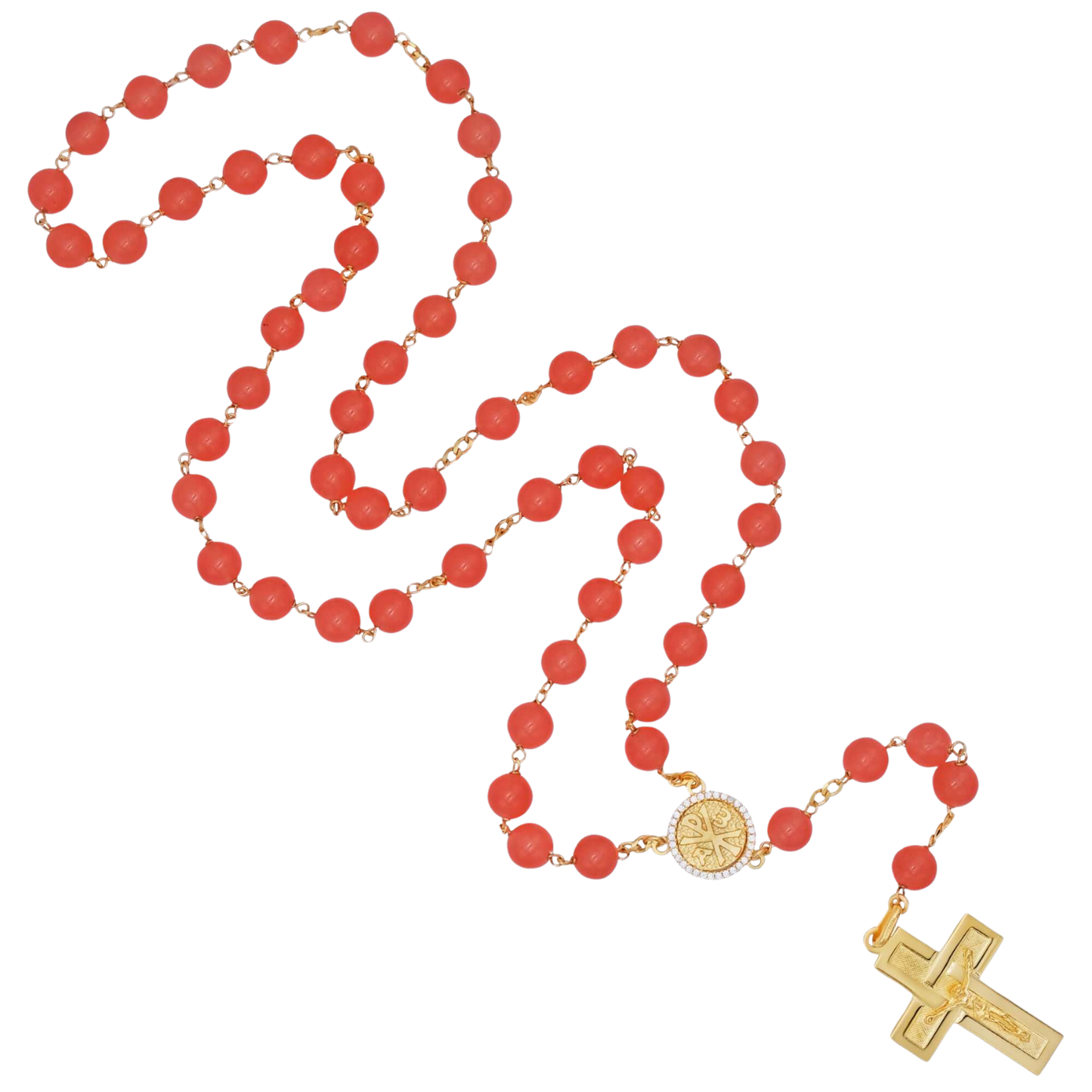 ORANGE AGATE BEADS ROSARIO - VERMEIL ARGENTO