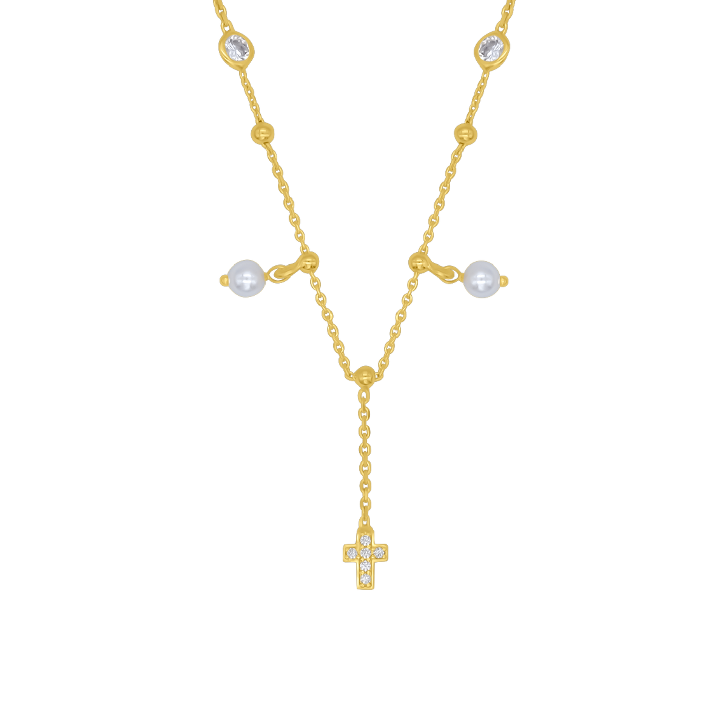 COLLANA CROCE - PERLA E GOLDEN ARGENTO