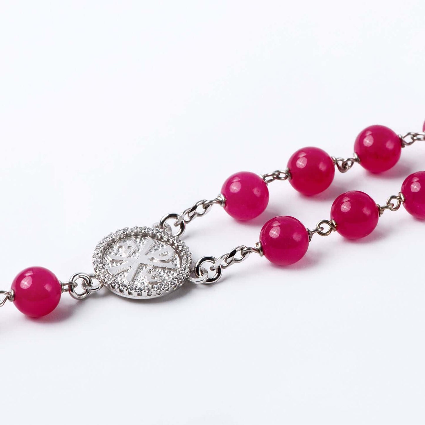 PINK AGATE BEADS ROSARIO - ARGENTO