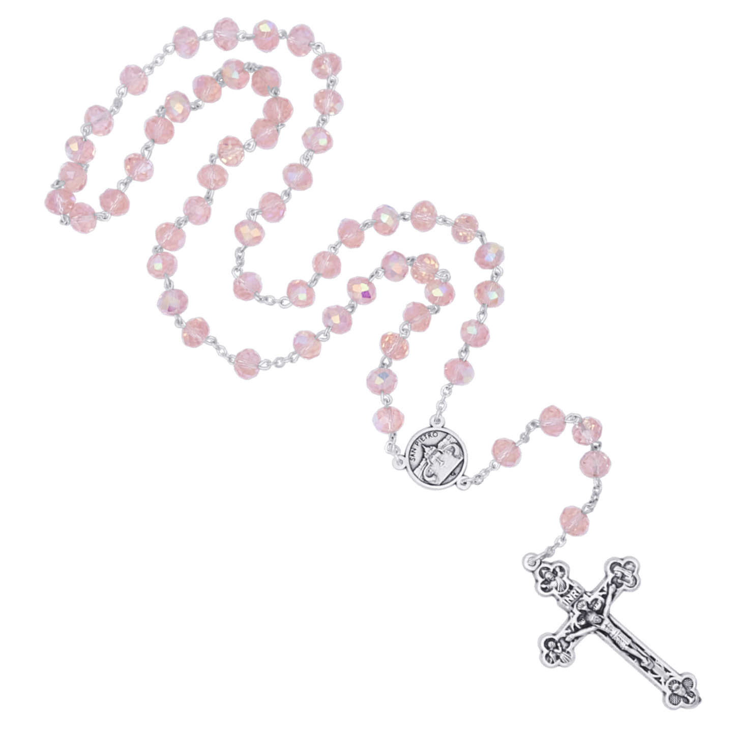 PINK CRYSTAL ROSARIO - METAL