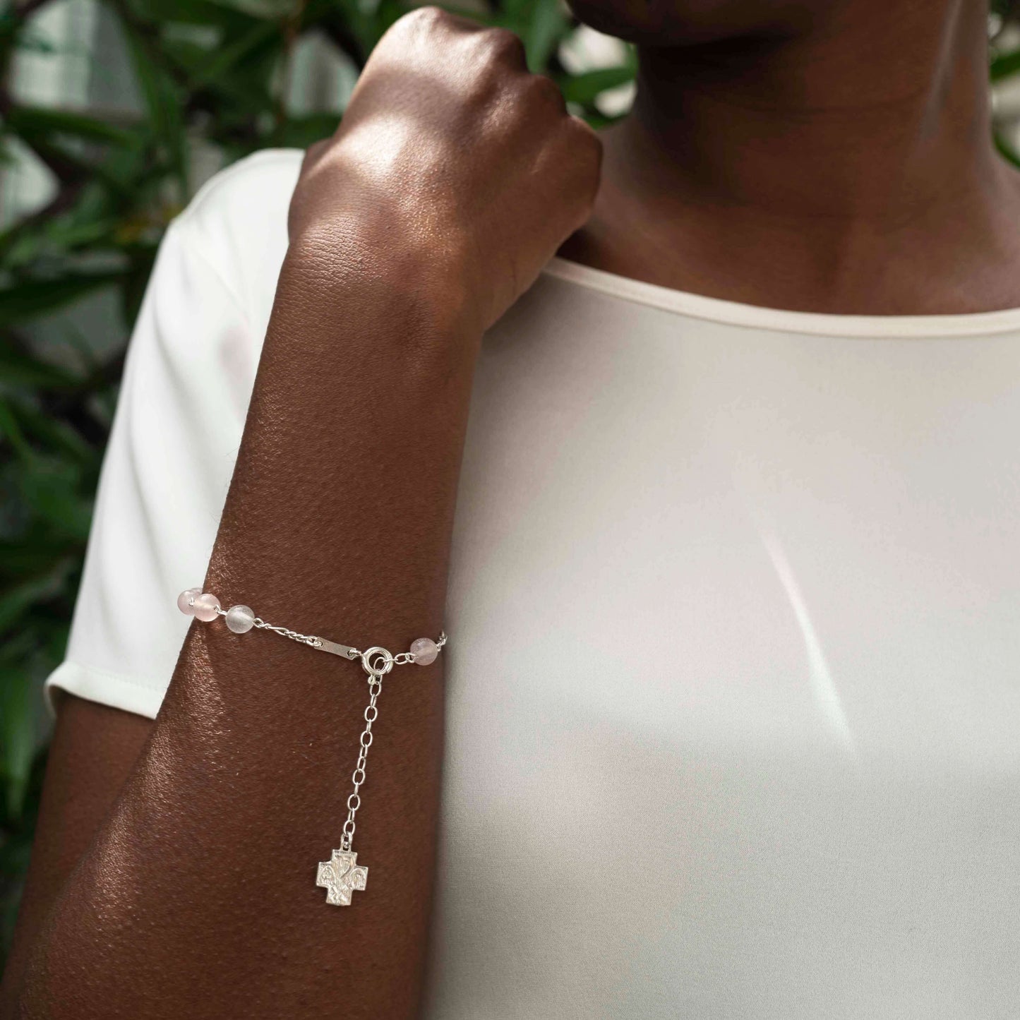 BRACCIALETTO ROSARIO - PINK QUARTZ - ARGENTO