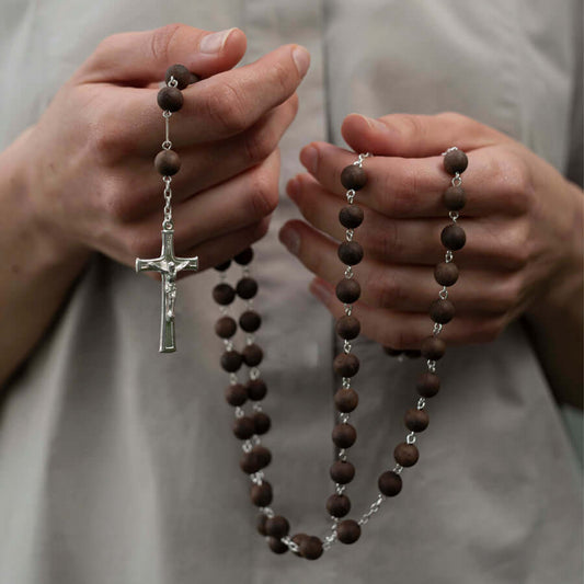 NERO LEGNO BEADS ROSARIO - ARGENTO
