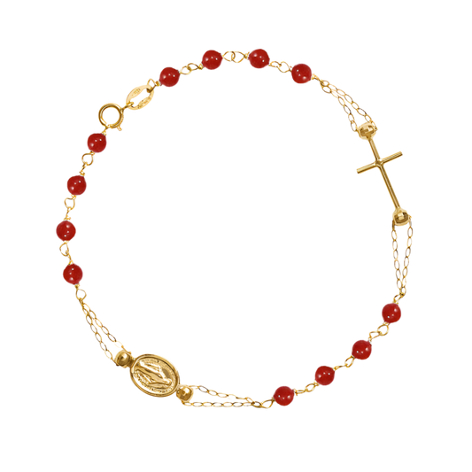 MIRACULOUS E CROCE - CORAL BRACCIALETTO ROSARIO - ORO