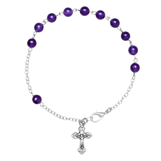 AMETHYST BEADS BRACCIALETTO ROSARIO - METAL