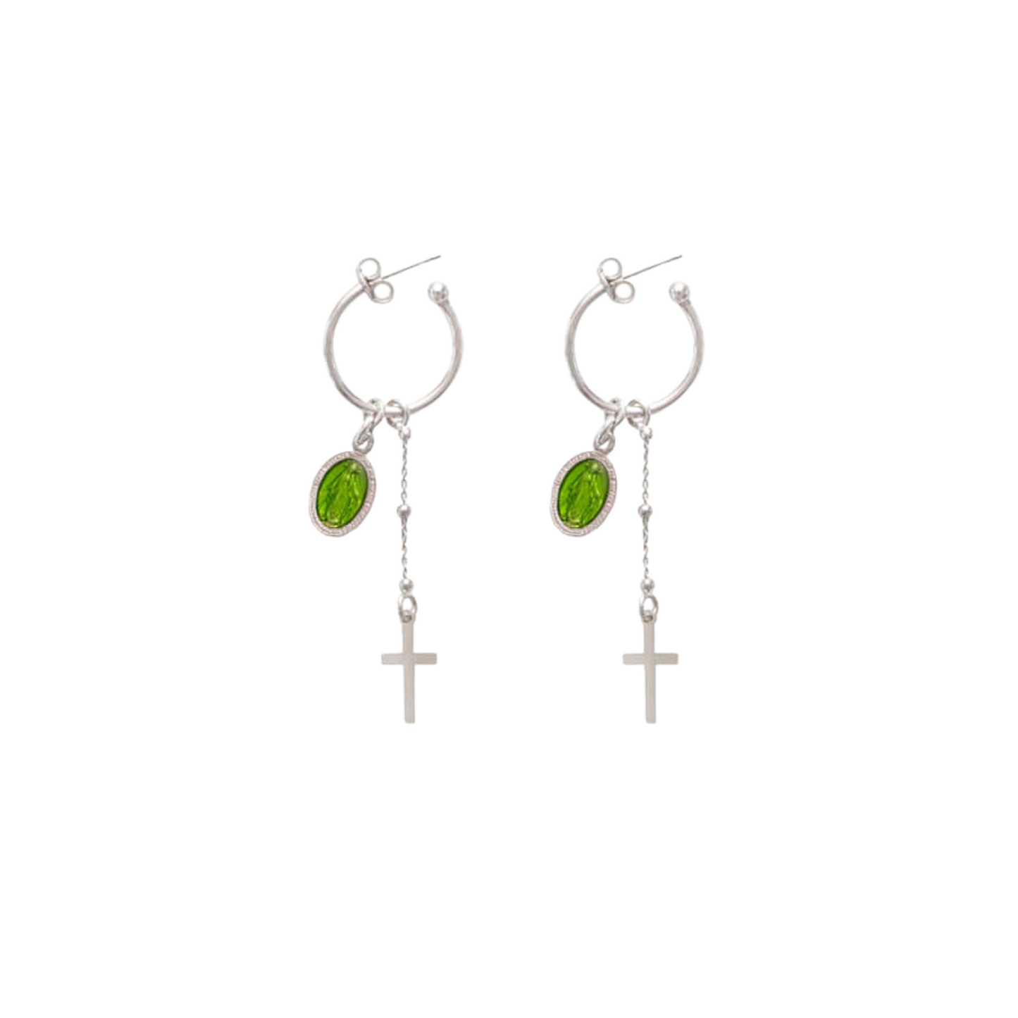 GREEN MIRACULOUS MEDAGLIA - HOOP ORECCHINI - ARGENTO