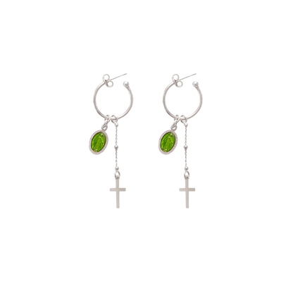GREEN MIRACULOUS MEDAGLIA - HOOP ORECCHINI - ARGENTO