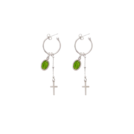 GREEN MIRACULOUS MEDAGLIA - HOOP ORECCHINI - ARGENTO