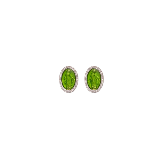 GREEN MIRACULOUS MEDAGLIA - STUD ORECCHINI - ARGENTO