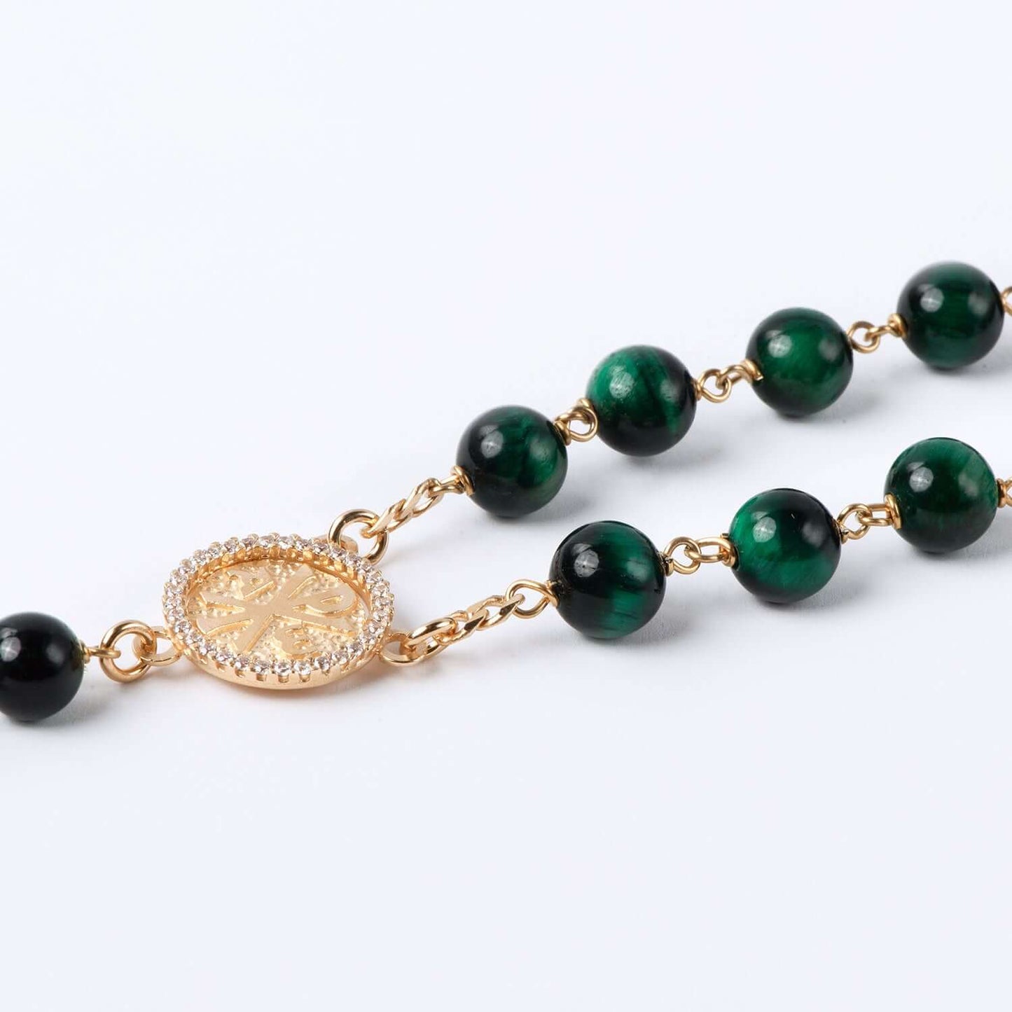 GREEN TIGER EYE ROSARIO - VERMEIL ARGENTO
