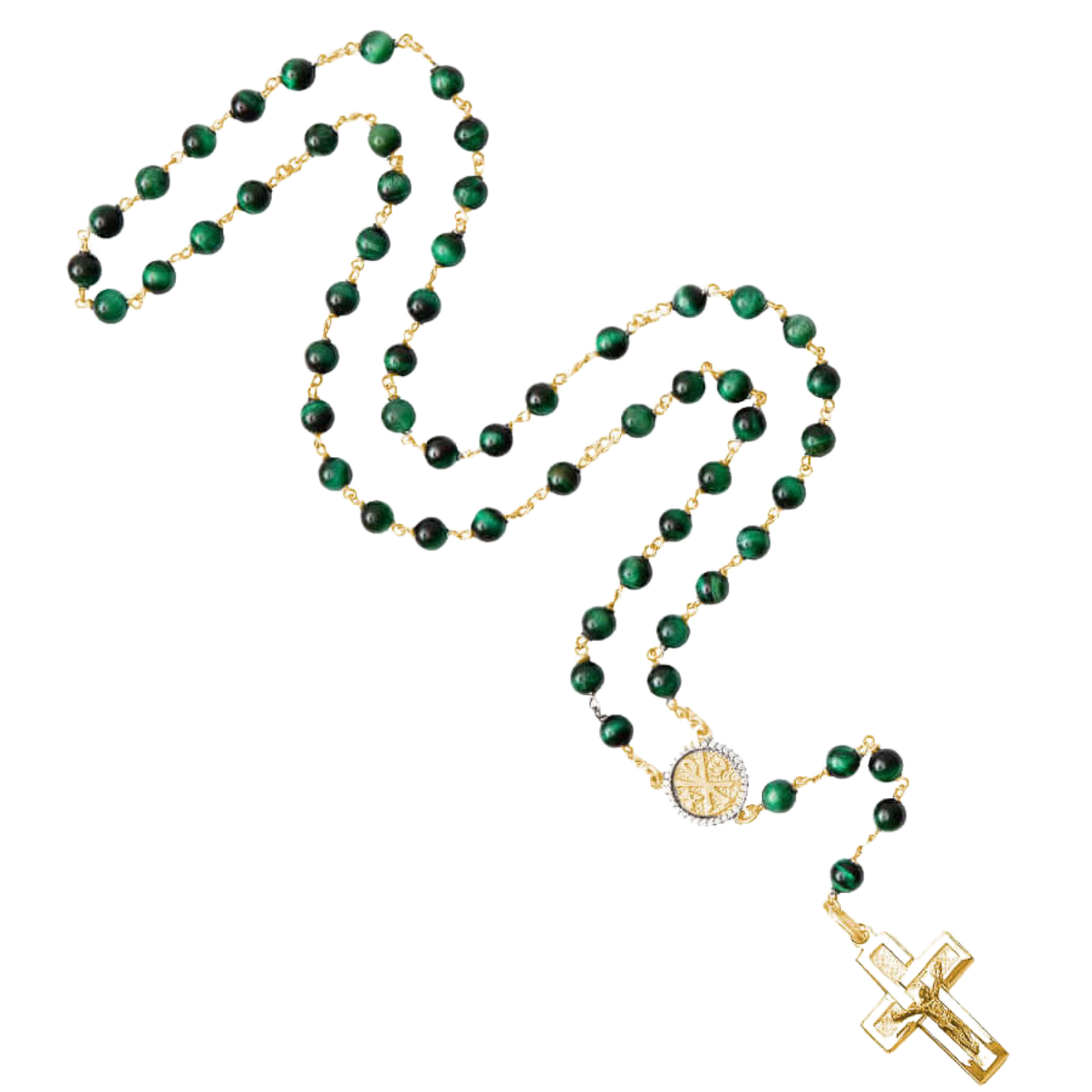 GREEN TIGER EYE ROSARIO - VERMEIL ARGENTO