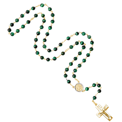 GREEN TIGER EYE ROSARIO - VERMEIL ARGENTO
