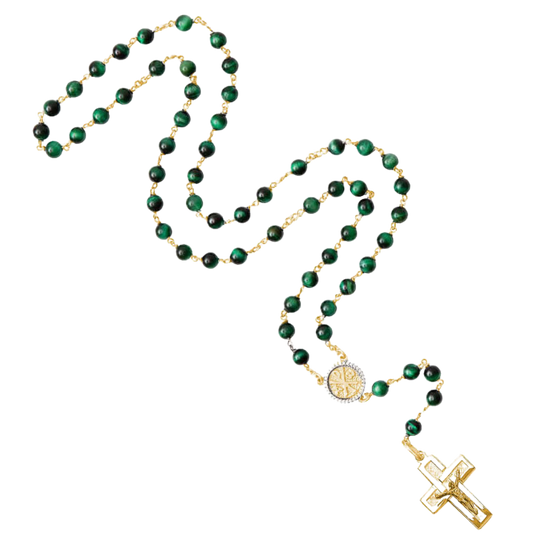 GREEN TIGER EYE ROSARIO - VERMEIL ARGENTO