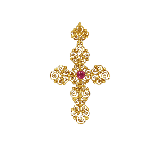 MADREVITATO PENDENTE CROCE - ORO E RUBY