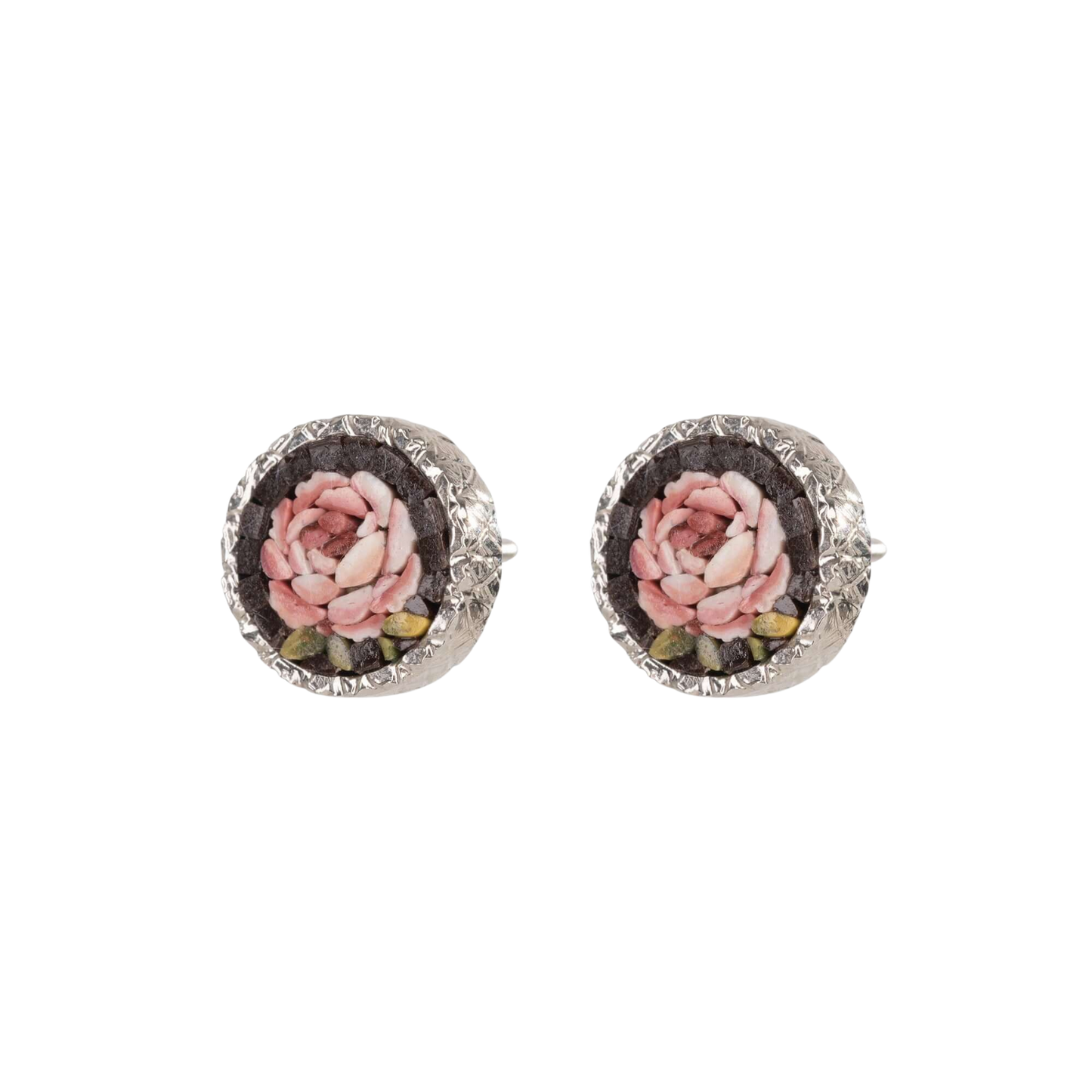 MICROMOSAIC ORECCHINI - FLEMISH FLOWERS - ARGENTO