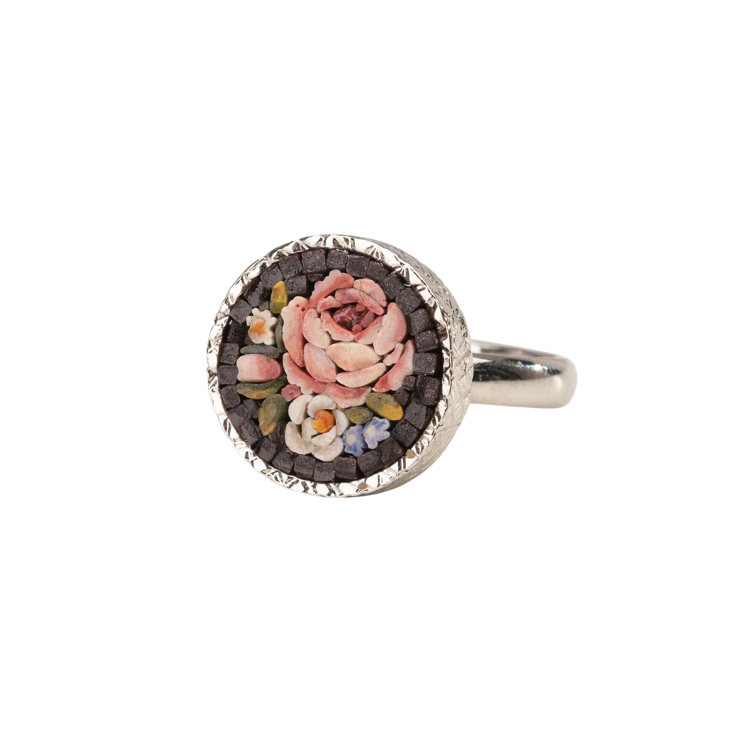 MICROMOSAIC ANELLO - FLEMISH FLOWERS - ARGENTO