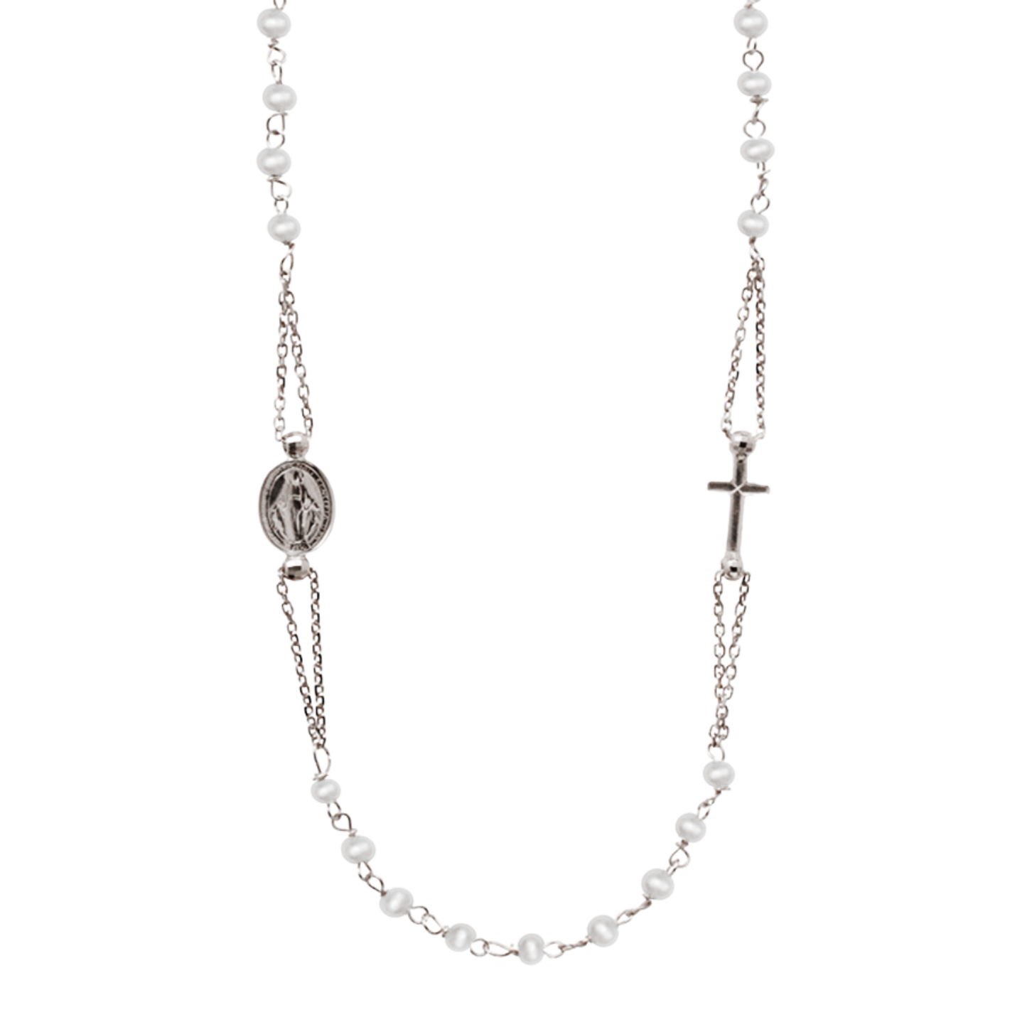 MIRACULOUS E CROCE - PERLA COLLANA - BIANCO ORO