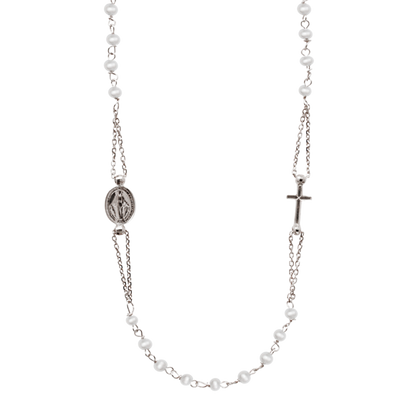 MIRACULOUS E CROCE - PERLA COLLANA - BIANCO ORO