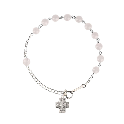 BRACCIALETTO ROSARIO - PINK QUARTZ - ARGENTO