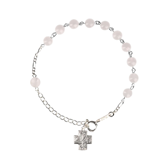 BRACCIALETTO ROSARIO - PINK QUARTZ - ARGENTO