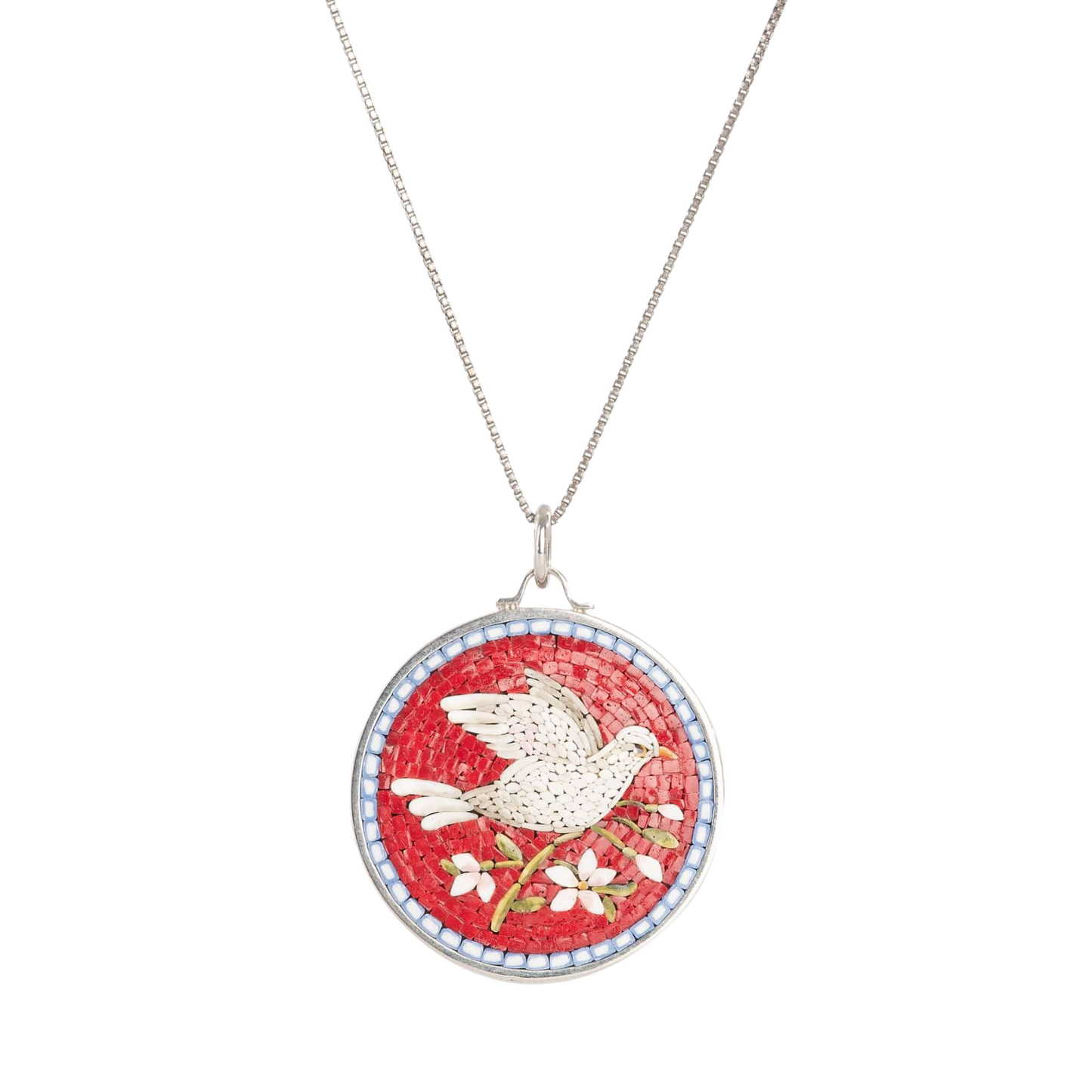 PEACE DOVE - RED MICROMOSAIC - ARGENTO COLLANA