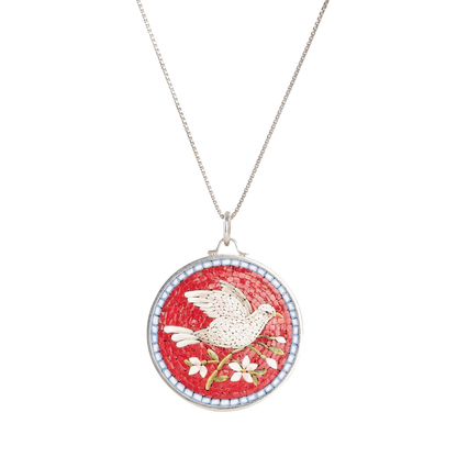 PEACE DOVE - RED MICROMOSAIC - ARGENTO COLLANA