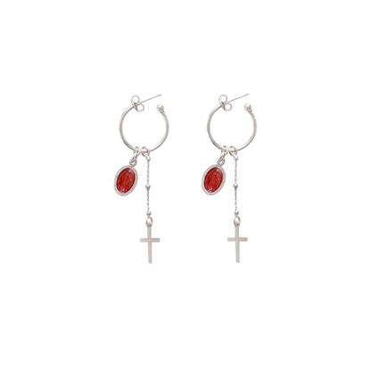 RED MIRACULOUS MEDAGLIA - HOOP ORECCHINI - ARGENTO