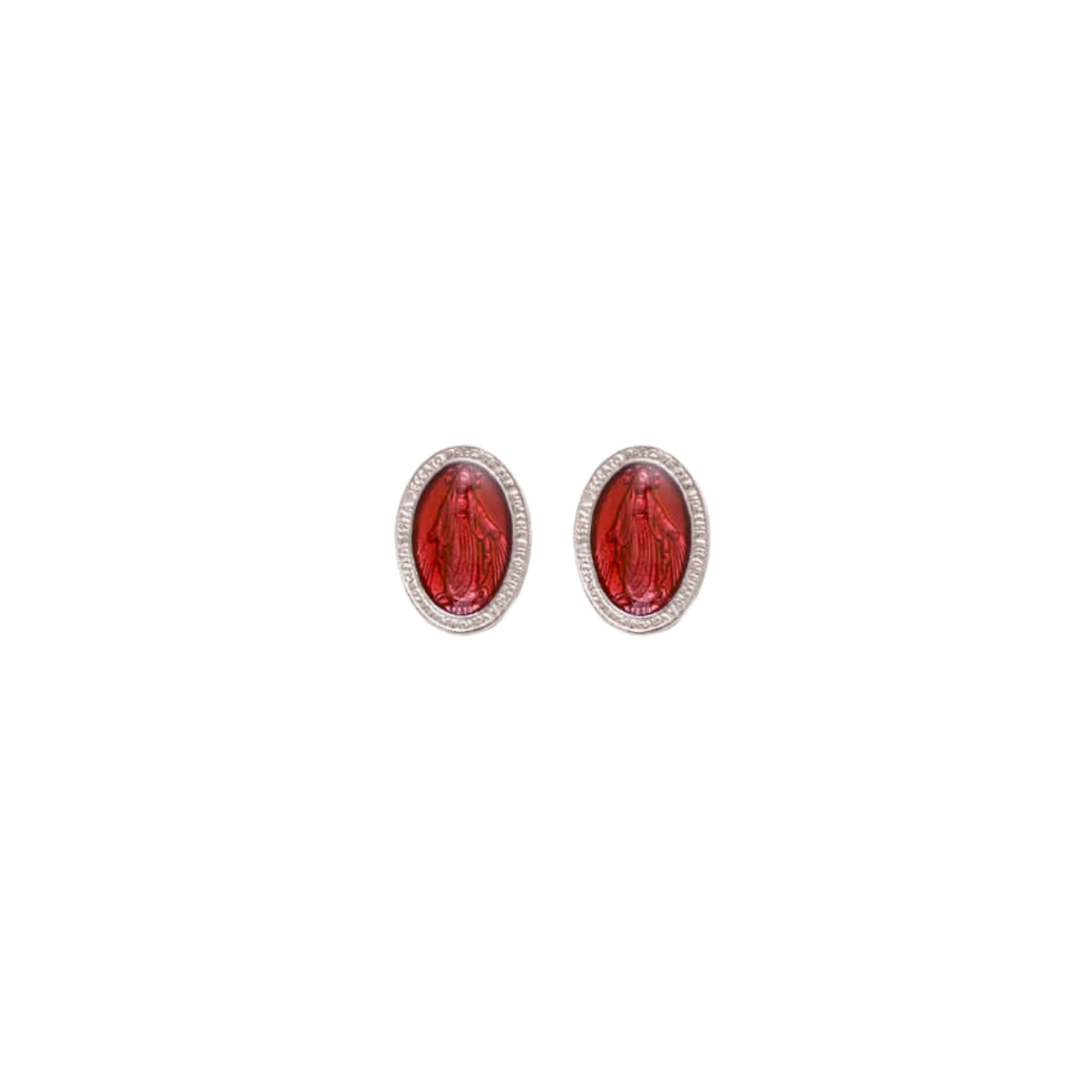 RED MIRACULOUS MEDAGLIA - STUD ORECCHINI - ARGENTO