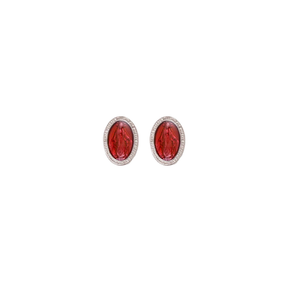 RED MIRACULOUS MEDAGLIA - STUD ORECCHINI - ARGENTO