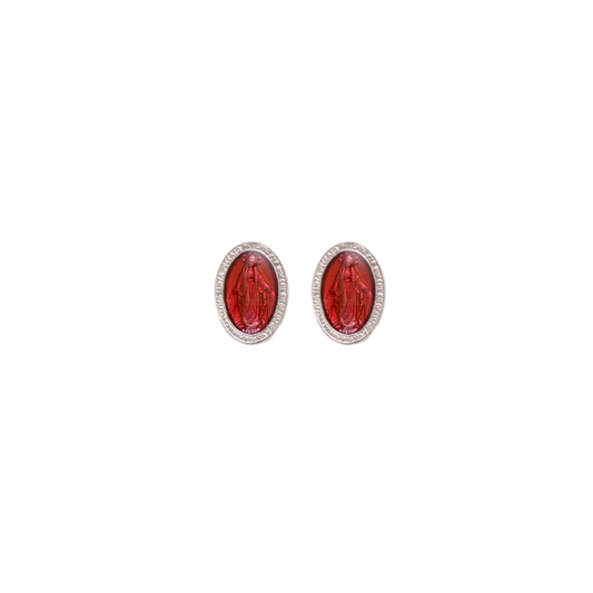 RED MIRACULOUS MEDAGLIA - STUD ORECCHINI - ARGENTO