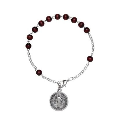 ST BENEDICT - LEGNO BRACCIALETTO ROSARIO - METAL