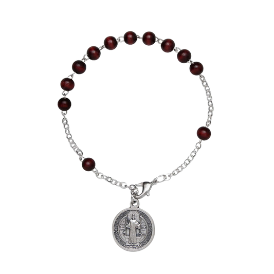 ST BENEDICT - LEGNO BRACCIALETTO ROSARIO - METAL