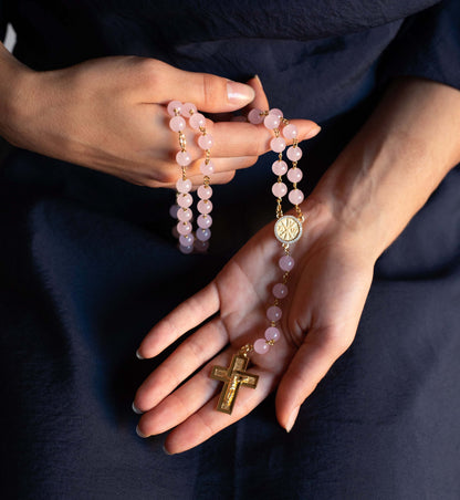 ROSE QUARTZ ROSARIO - VERMEIL ARGENTO