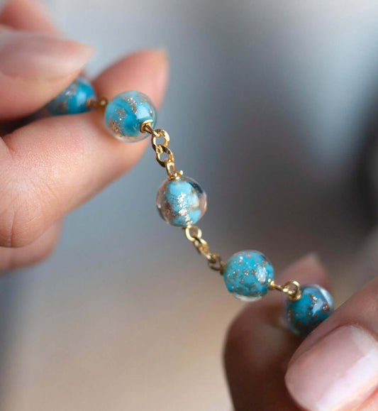 LIGHT BLUE GLASS BEADS ROSARIO - VERMEIL ARGENTO