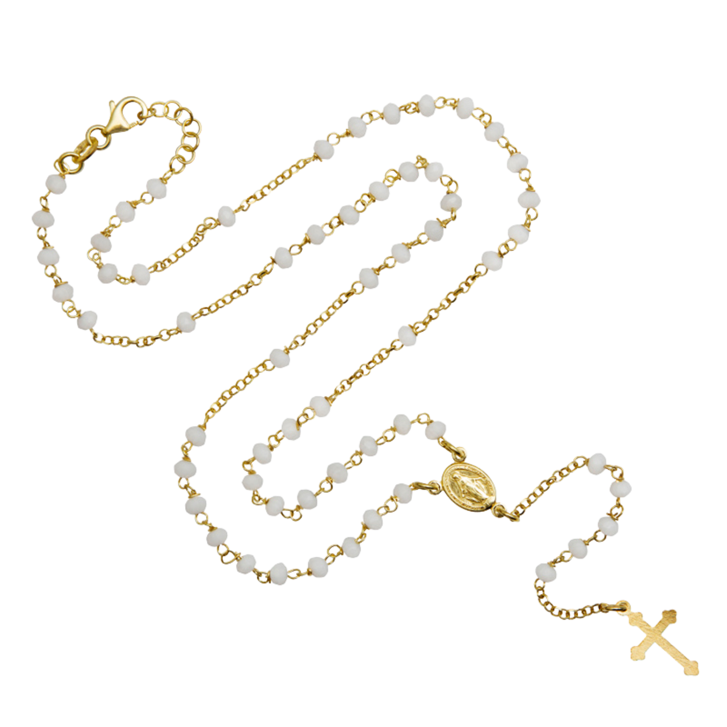 BIANCO CRYSTAL COLLANA ROSARIO - VERMEIL ARGENTO