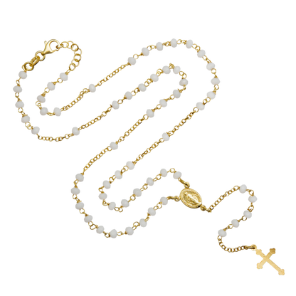 BIANCO CRYSTAL COLLANA ROSARIO - VERMEIL ARGENTO
