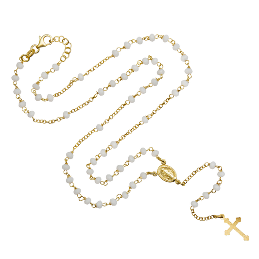 BIANCO CRYSTAL COLLANA ROSARIO - VERMEIL ARGENTO