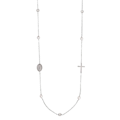 MIRACULOUS E CROCE - COLLANA PERLA E CRYSTAL - ARGENTO